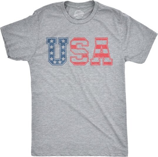 Crazy Dog T-Shirts, Inc. MensUSAVintageTShirt4thOfJulyIndepenceDayTShirtPatrioticAmerica-CrazyDogMen'sTShirtForFourthOfJulyLightGreyM