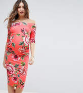 Thumbnail for your product : ASOS Maternity Half Sleeve Bardot Dres in Red Base Floral
