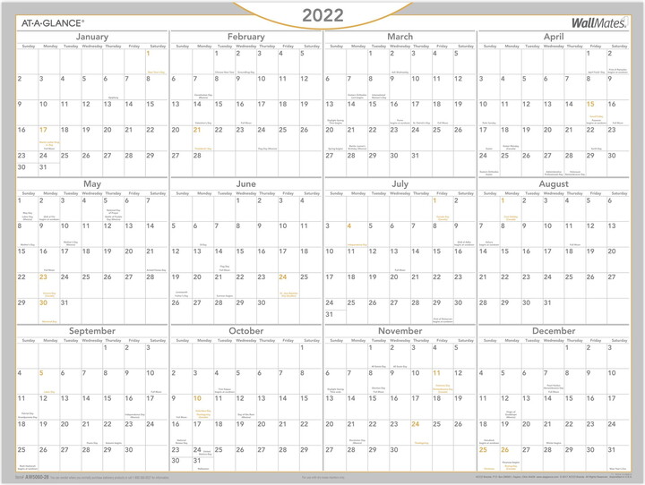 At-A-Glance 2022 18" x 24" Yearly Calendar WallMates White AW5060-28-22