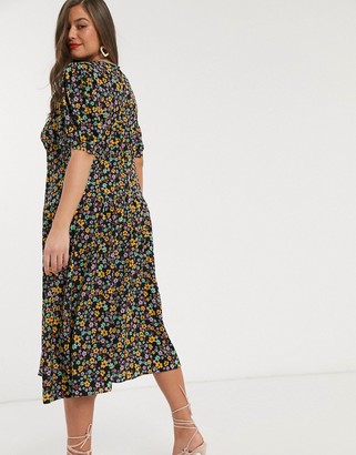 ASOS Curve DESIGN Curve midi tea dress with dropped waist in floral print