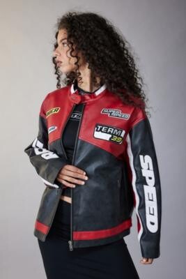 iets frans... iets frans. Faux Leather Motocross Jacket - Red S at ...