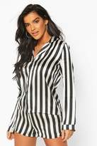 Thumbnail for your product : boohoo Satin Stripe Print Long Sleeve And Short PJ Set