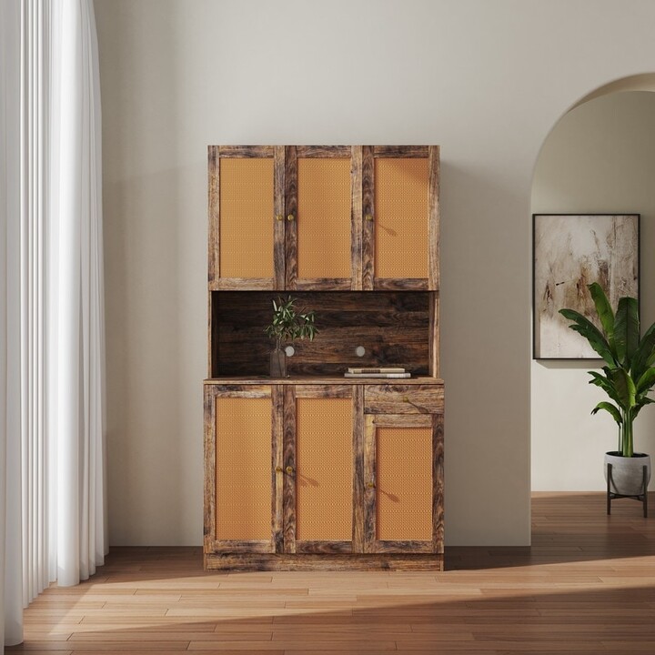 Tiramisubest Tall Kitchen Storage with 6Doors, 1Open Shelves