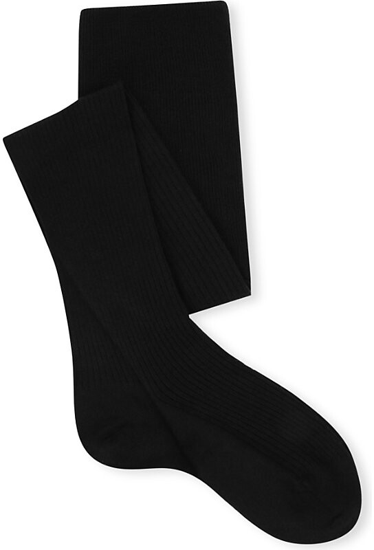 Falke Mens 3009 Black Ribbed Knee-High Wool-Blend Socks M
