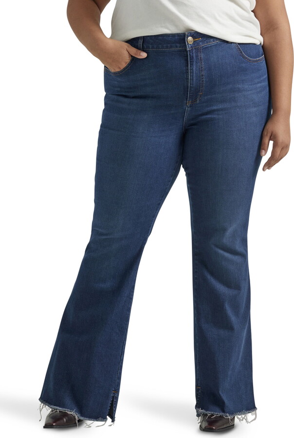 Lee Women's Plus Heritage High Rise Flare Jean with Raw Hem