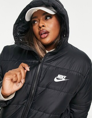 Nike Plus classic padded jacket with hood in black - ShopStyle