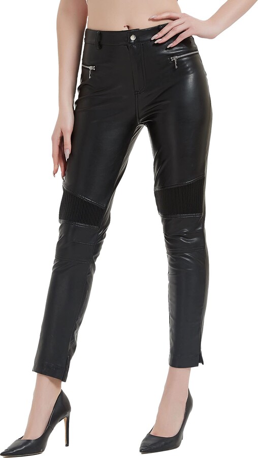RISISSIDA Faux Leather Pants for Women High Waisted Pleather