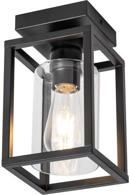 Artmeer Vintage Semi-Flush Mount Light: Black Metal Clear Glass Shade