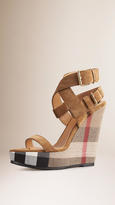 Thumbnail for your product : Burberry Canvas Check Suede Platform Wedges