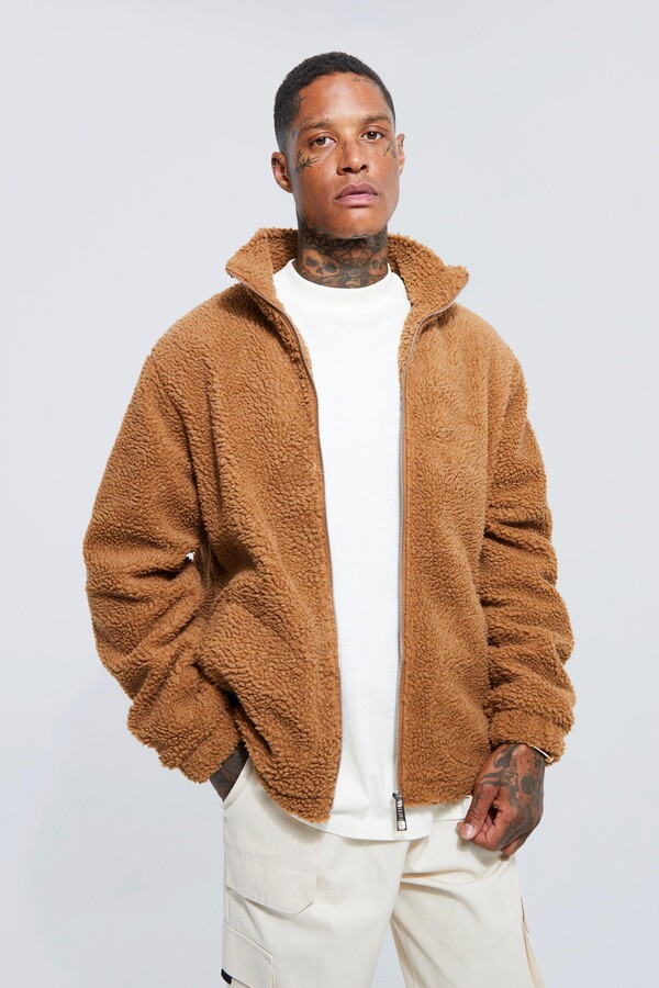 boohoo Mens Brown Borg Funnel Neck Jacket ShopStyle - Main Image