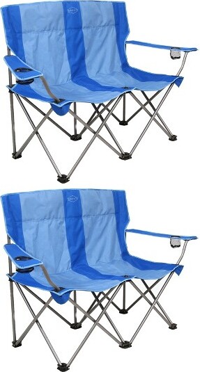 Kamp-Rite Kamp-RiteKAMPCC356OutdoorCampingFurnitureBeachPatioSports2PersonDoubleFoldingLawnChairwithCupHolders,Blue(2Pack)