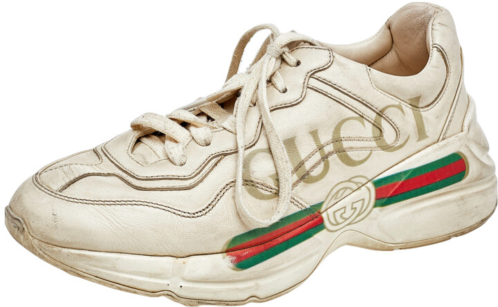 Gucci Cream Leather Rhyton Logo Sneakers Size 39 - ShopStyle