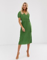 Thumbnail for your product : ASOS DESIGN midi plisse tea dress with resin buckle
