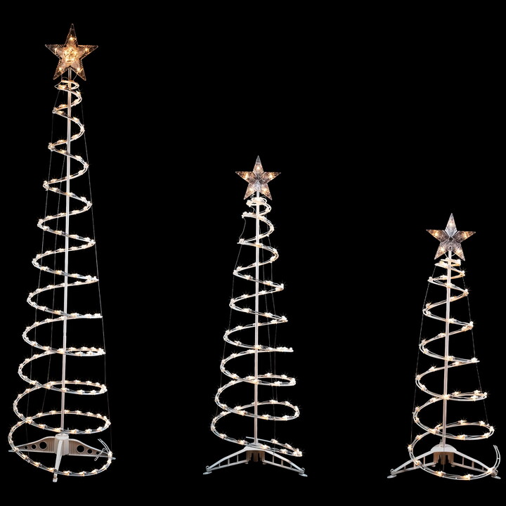Set of 3 Lighted Spiral Christmas Trees - 3' 4' and 6' Clear Light