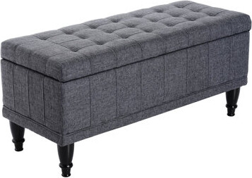 Dark Grey Storage Bench, Linen Fabric, Soft Close Lid, Spacious For Entryway, Living Room, Bedroom In Grey, Bedroom, Room Allure
