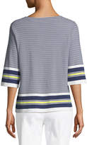 Thumbnail for your product : Joan Vass Border Striped 3/4-Sleeve Tunic