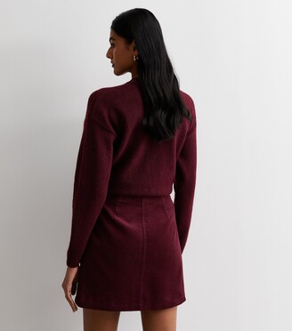 New Look Burgundy Cord Zip Front Mini Skirt