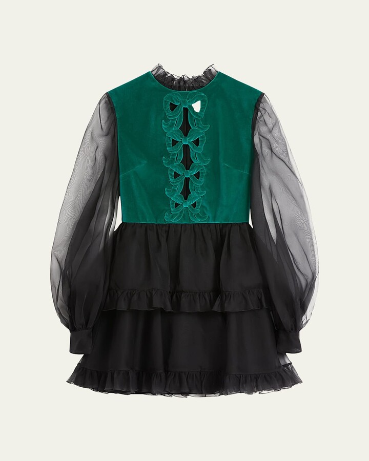 Velvet Top Sheer Sleeve Mini Dress