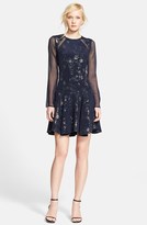 Thumbnail for your product : Rebecca Taylor Foil Print Silk Inset Fit & Flare Dress