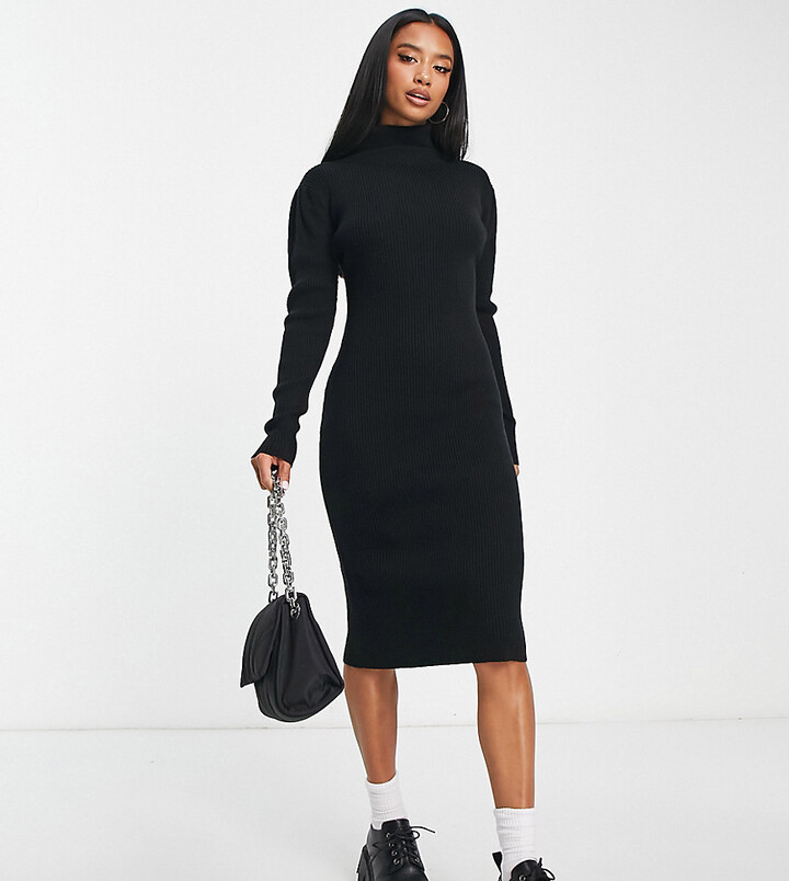 Brave Soul Petite juliet high neck knitted sweater dress in black -  ShopStyle