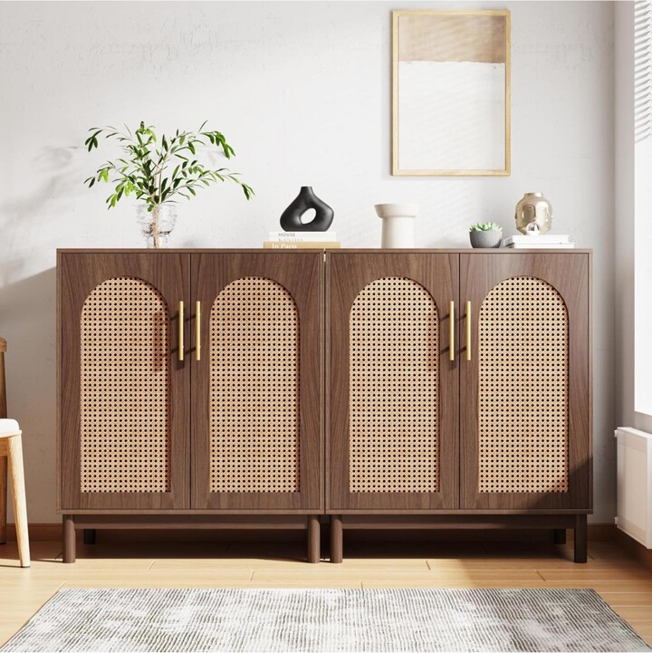 Tribesigns Set of 2 Accent Cabinet,59 Inch Rattan Sideboard Buffet Cabinet for Dining Room, Living Room, Kitchen