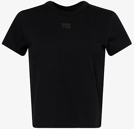 Alexander Wang Womens Black Essential Puff-Logo Relaxed-Fit Cotton-Jersey Shrunk T-Shirt Xs