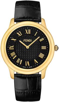 Fendi Large Classico Gold Tone and Leather Watch