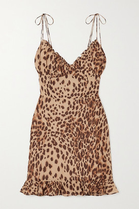 Reformation Net Sustain Esther Ruffled Leopard-print Georgette Mini Dress - Beige