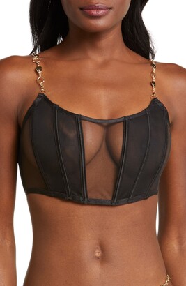 Cosmogonie Exclusive plunge bra with gold chain strapping detail in black -  BLACK