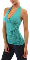 Thumbnail for your product : AuntTaylor Ladies Halter Crossover Empire Waist Ruched Sides Top Blue Green S