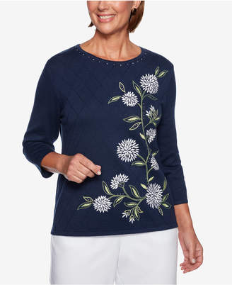 Alfred Dunner Greenwich Hills Diamond-Knit Embroidered Sweater