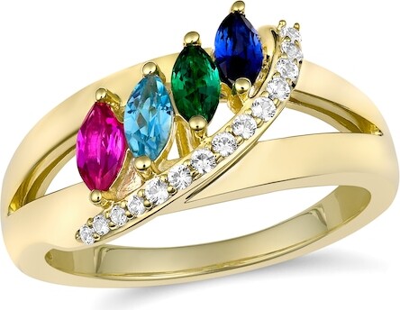Zales Mother's Marquise-Cut Birthstone and White Lab-Created Sapphire Open Shank Ring (2-4 Stones)