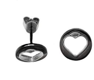 Rochas ROD BO022/01 Women's Stud Earrings Heart Design Stainless Steel Resin Black