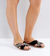 Thumbnail for your product : New Look Wide Fit Embroidered Cross Stap Mule