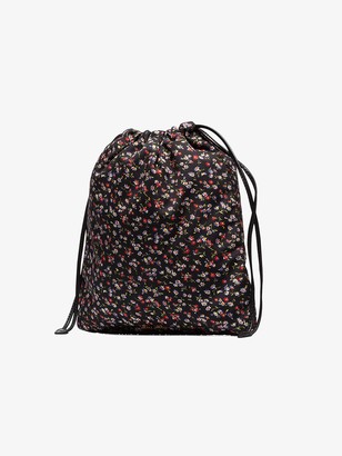 Miu Miu black Faille ditsy floral drawstring bag