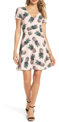 BB Dakota Pineapple Print Tie Back Fit & Flare Dress