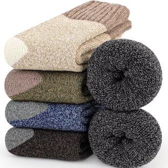 5 Pairs Thick Winter Wool Hiking Socks, Warm Thermal Mens