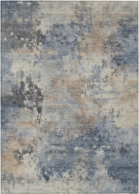 Orren Ellis 8' X 10' Denim Blue Beige And Charcoal Abstract Washable Indoor Outdoor Area Rug