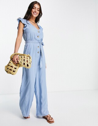 serie Oprechtheid blaas gat Vero Moda chambray jumpsuit with frill sleeve in blue - ShopStyle Plus Size  Clothing