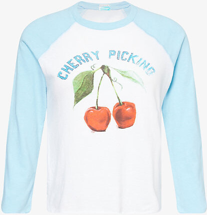 Mother Womens Picking Cherries The Sporty Concert Raglan-Sleeves Cotton-Jersey T-Shirt Xs
