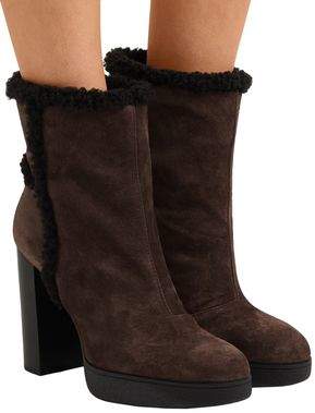 Tod's Shearling-trimmed Suede Platform Ankle Boots