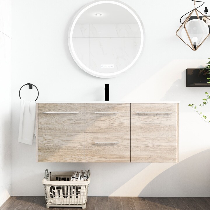 Jims Maison 48 Inch Wall Mounted Plywood Bathroom Vanity with Gel Basin ...