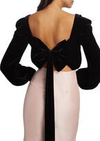 Thumbnail for your product : Badgley Mischka Two-Tone Velvet Bow Back Gown