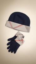 Thumbnail for your product : Burberry Cotton Cashmere Gloves and Beanie Set