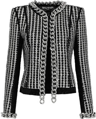 Balmain Chain-trimmed Embellished Tweed Jacket