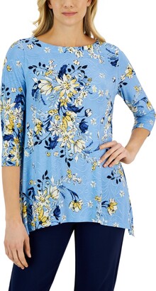 JM Collection Women's Floral-Print Jacquard Top, Created for Macy's -  ShopStyle