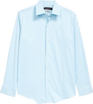 Andrew Marc Kids' Aqua Plaid Long Sleeve Button-Up Shirt