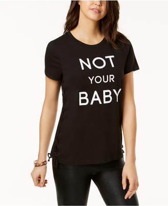 Rebellious One Juniors' Not Your Baby Lace-Up Graphic T-Shirt