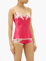 Thumbnail for your product : Carine Gilson Lace-trimmed Silk Cami Top - Pink Multi