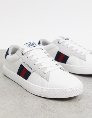 Jack and Jones sneaker with side stripe in white navy red - ShopStyle